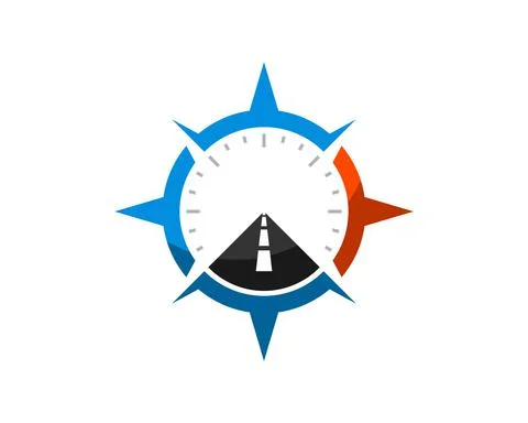 Modern compass with straight road inside Stock Illustration