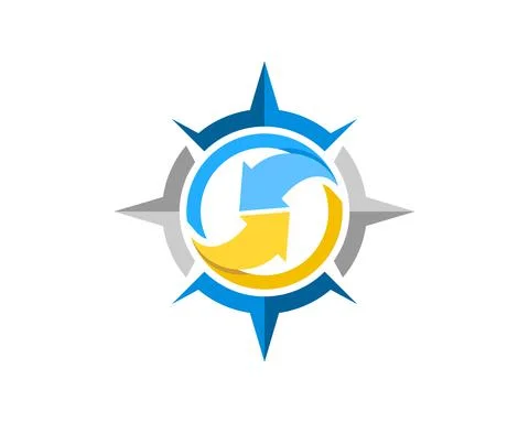 Modern compass with upside down arrow inside Illustrazione stock