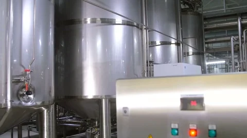 Modern complex technological industrial equipment at a brewery. Steadycam shot Stock Footage 71053797