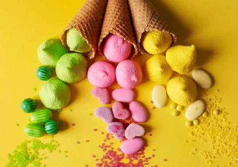 Modern composition made with candies Stock Photos