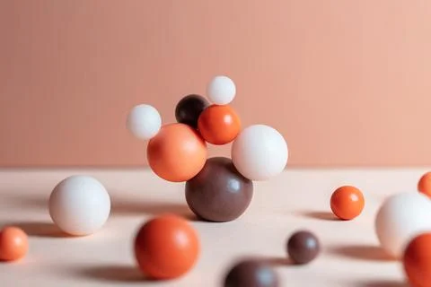 Modern composition with pastel round objects. Minimalistic geometric balls on Stock Photos