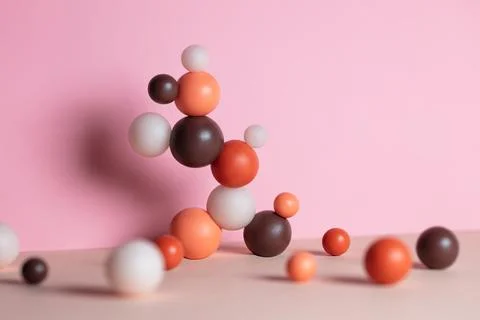 Modern composition with pastel round objects. Minimalistic geometric balls on Stock Photos
