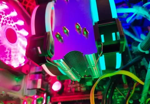 Modern computer air cooling with multi-colored led backlight-fans, cooling ra Stock Photos