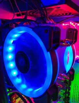 Modern computer air cooling with multi-colored led backlight-fans, cooling ra Stock Photos