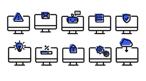 Modern computer and cloud services icon set Illustrazione stock
