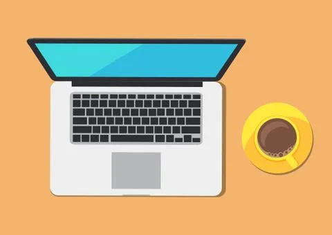 Modern Computer and Coffee Cup on Abstract Table イラスト素材