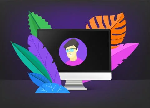 Modern computer on black background. Internet call concept Stock Illustration