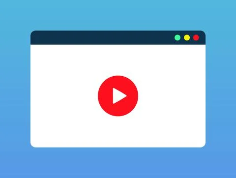 Modern computer with browser and video player on screen. Online video, watch Stock Illustration