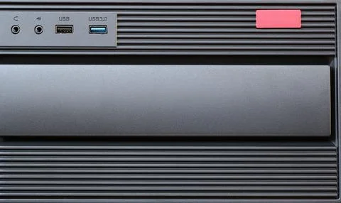 Modern Computer Case with USB Ports and Design Elements Stock Photos