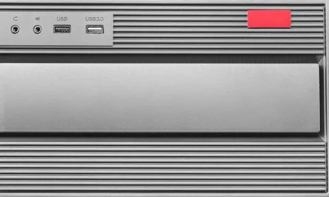 Modern Computer Case with USB Ports and Design Elements Foto stock