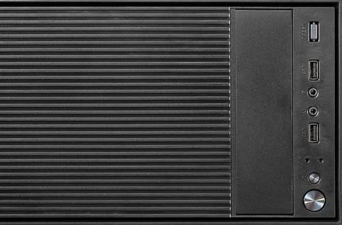 Modern Computer Case with USB Ports and Design Elements Stock Photos