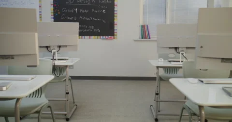 Modern Computer Classroom with Computer Monitors for Digital Education Stock Footage 316294797