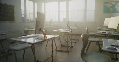 Modern Computer Classroom with Computer Monitors for Digital Education Stock Footage 316298894