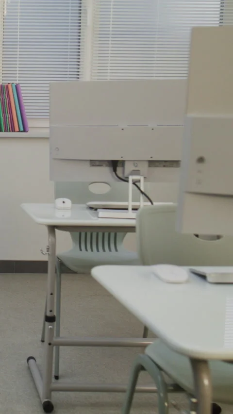 Modern Computer Classroom with Computer Monitors for Digital Education Stock Footage 317163030