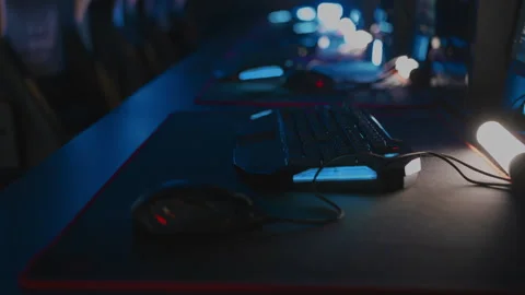 Modern computer club for video games and cyber sport tournament E-sport Stock Footage 300867520