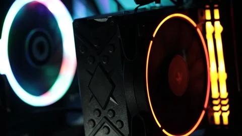 Modern computer cooling system, stylish design, LED lighting and high Stock Footage 221205715