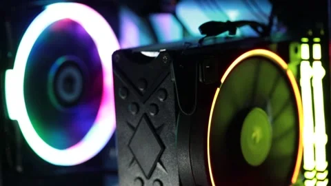 Modern computer cooling system, stylish design, LED lighting and high Stock Footage 221205723