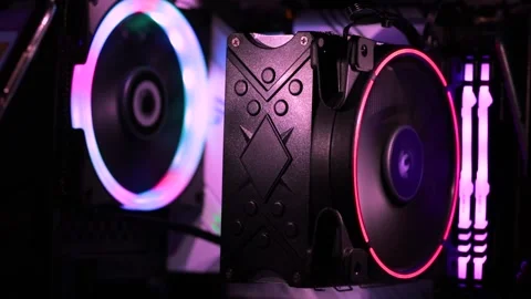 Modern computer cooling system, stylish design, LED lighting and high Stock Footage 221205735