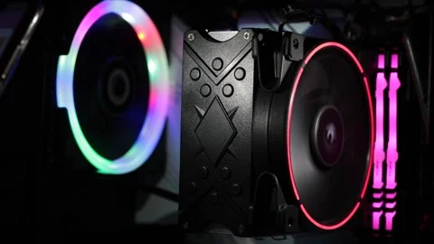 Modern computer cooling system, stylish design, LED lighting and high Stock Footage 221205745