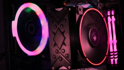 Modern computer cooling system, stylish design, LED lighting and high Stock Footage 221205750