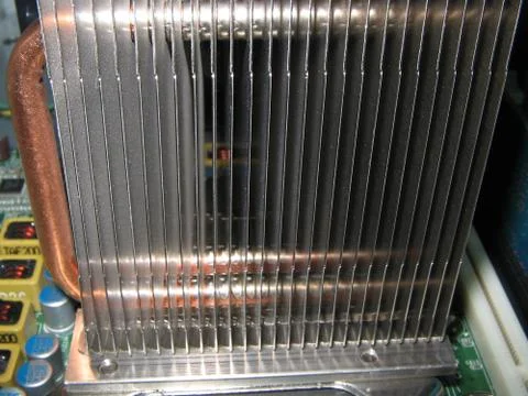 Modern computer CPU cooling system with heat pipes. High-performance air cool Foto stock
