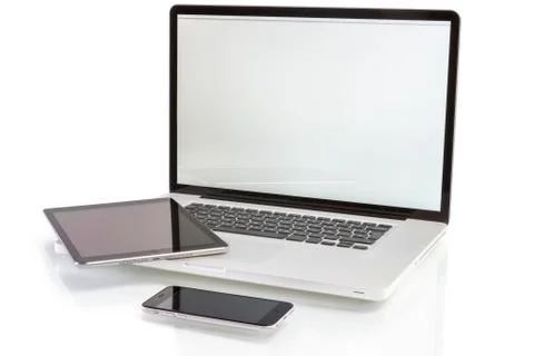 Modern computer devices - laptop, tablet pc and smartphone Stock Photos