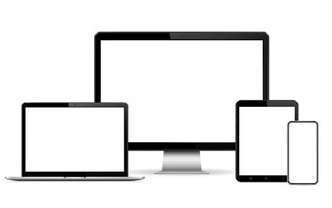 Modern computer display, laptop, tablet and smart phone Illustrazione stock