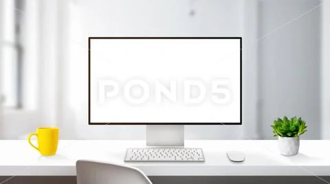 Modern computer display mockup on work desk with thin edges PSD Template