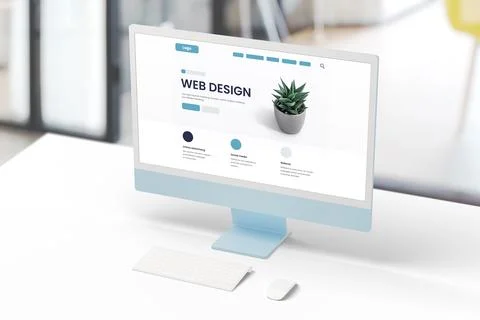 Modern computer display on an office desk with a web design studio concept pa Illustrazione stock