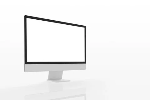 Modern computer display on white surface with reflection. Isolated screen for Stock Photos