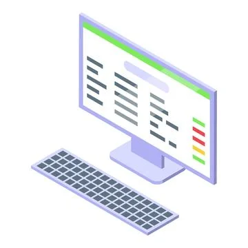 Modern computer displaying spreadsheet and keyboard for data analysis Stock Illustration