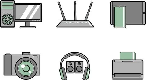 Modern computer equipment - set of simple colored vector icons Stock Illustration