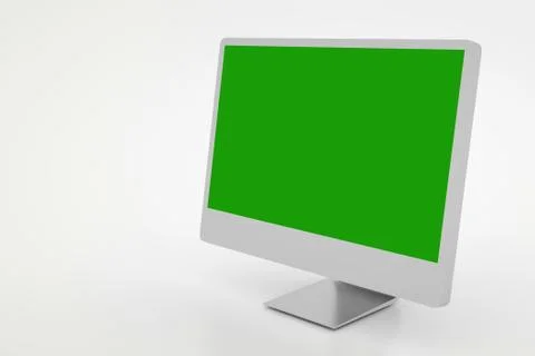 Modern computer with green screen, isolated on white. 3D illustration Stock Illustration