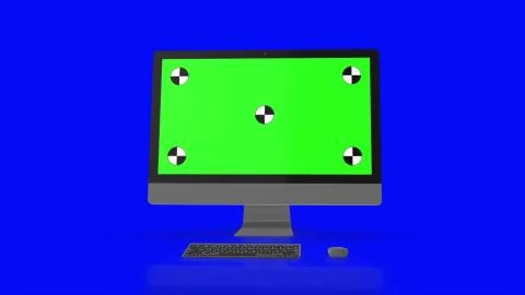 Modern computer with green screen, isolated on blue background . 3d render. イラスト素材