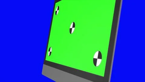 Modern computer with green screen, isolated on blue background . 3d render. Stock Illustration