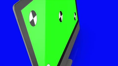 Modern computer with green screen, isolated on blue background . 3d render. Stock Illustration