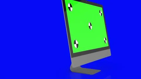 Modern computer with green screen, isolated on blue background . 3d render. イラスト素材