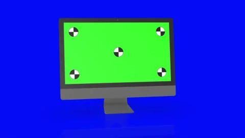 Modern computer with green screen, isolated on blue background . 3d render. イラスト素材