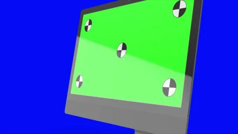 Modern computer with green screen, isolated on blue background . 3d render. Stock Illustration