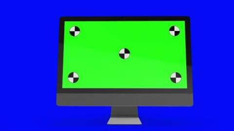 Modern computer with green screen, isolated on blue background . 3d render. イラスト素材