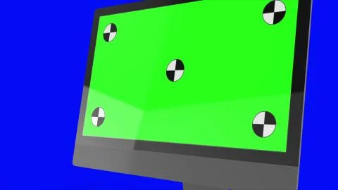 Modern computer with green screen, isolated on blue background . 3d render. Stock Illustration