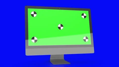 Modern computer with green screen, isolated on blue background . 3d render. Stock Illustration