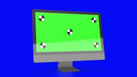 Modern computer with green screen, isolated on blue background . 3d render. イラスト素材