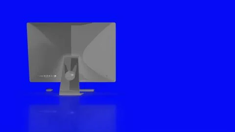 Modern computer with green screen, isolated on blue background . 3d render. 스톡 일러스트