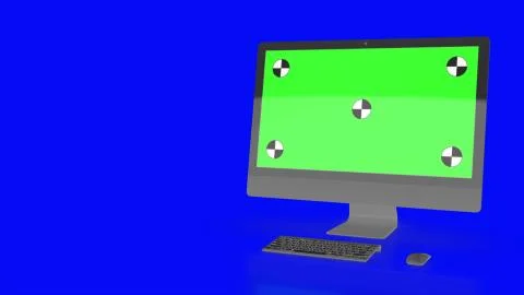 Modern computer with green screen, isolated on blue background . 3d render. イラスト素材
