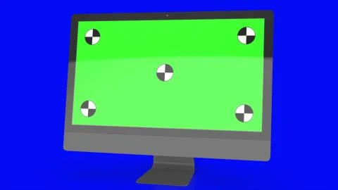 Modern computer with green screen, isolated on blue background . 3d render. 스톡 일러스트