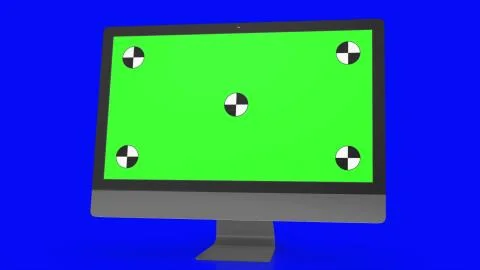 Modern computer with green screen, isolated on blue background . 3d render. イラスト素材