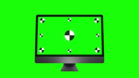 Modern computer with green screen, isolated on green background. 3d render. Stock Illustration