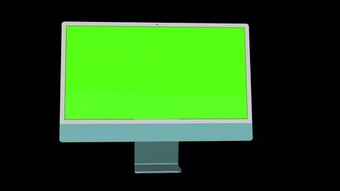 Modern computer with green screen, isolated on black background . 3d render. Foto stock