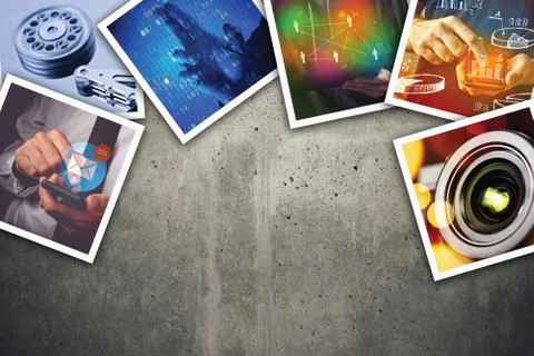 Modern computer information technology photo collage Stock Photos